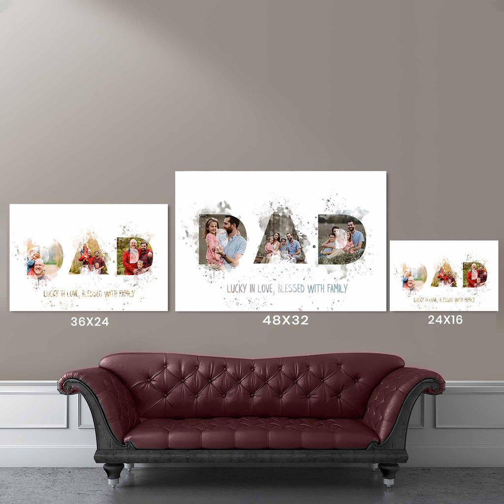 Dad Watercolor Photo Collage Lucky In Love Blessed With Family Custom Personalized CanvasCustomly Gifts