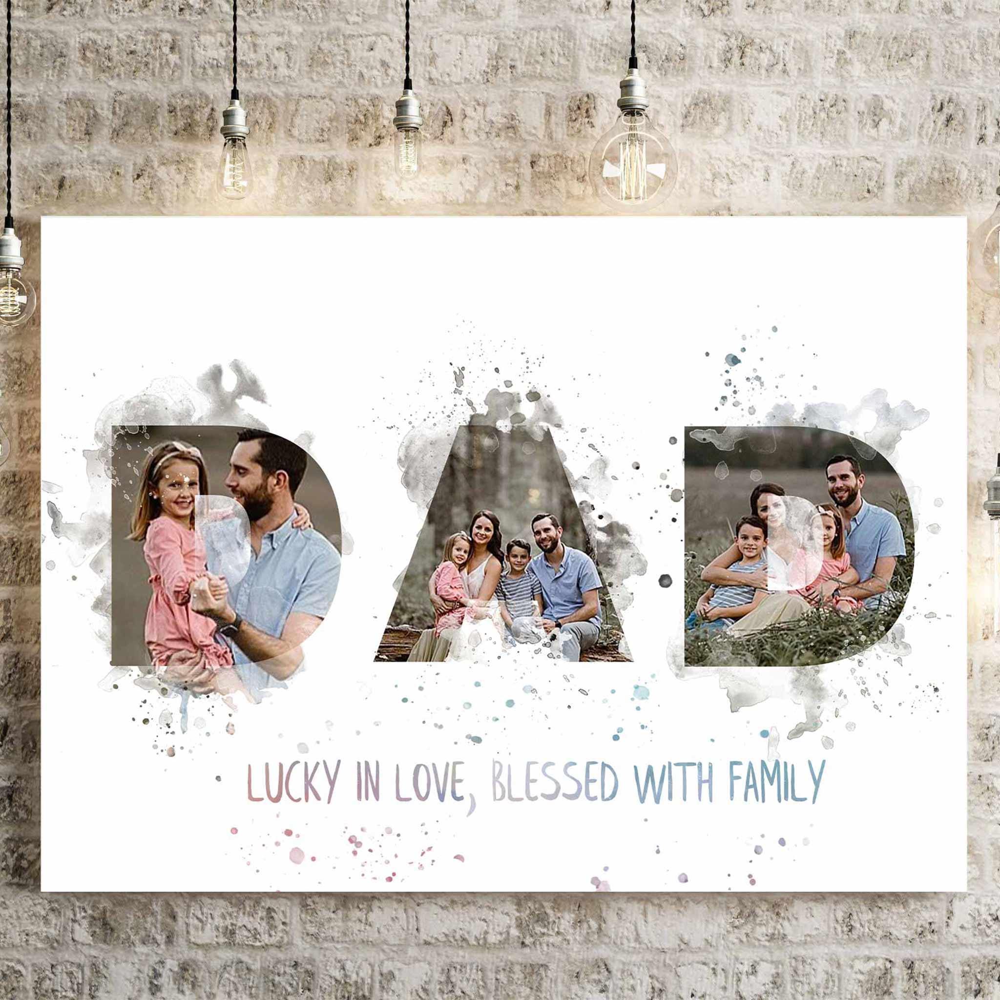 Dad Watercolor Photo Collage Lucky In Love Blessed With Family Custom Personalized CanvasCustomly Gifts