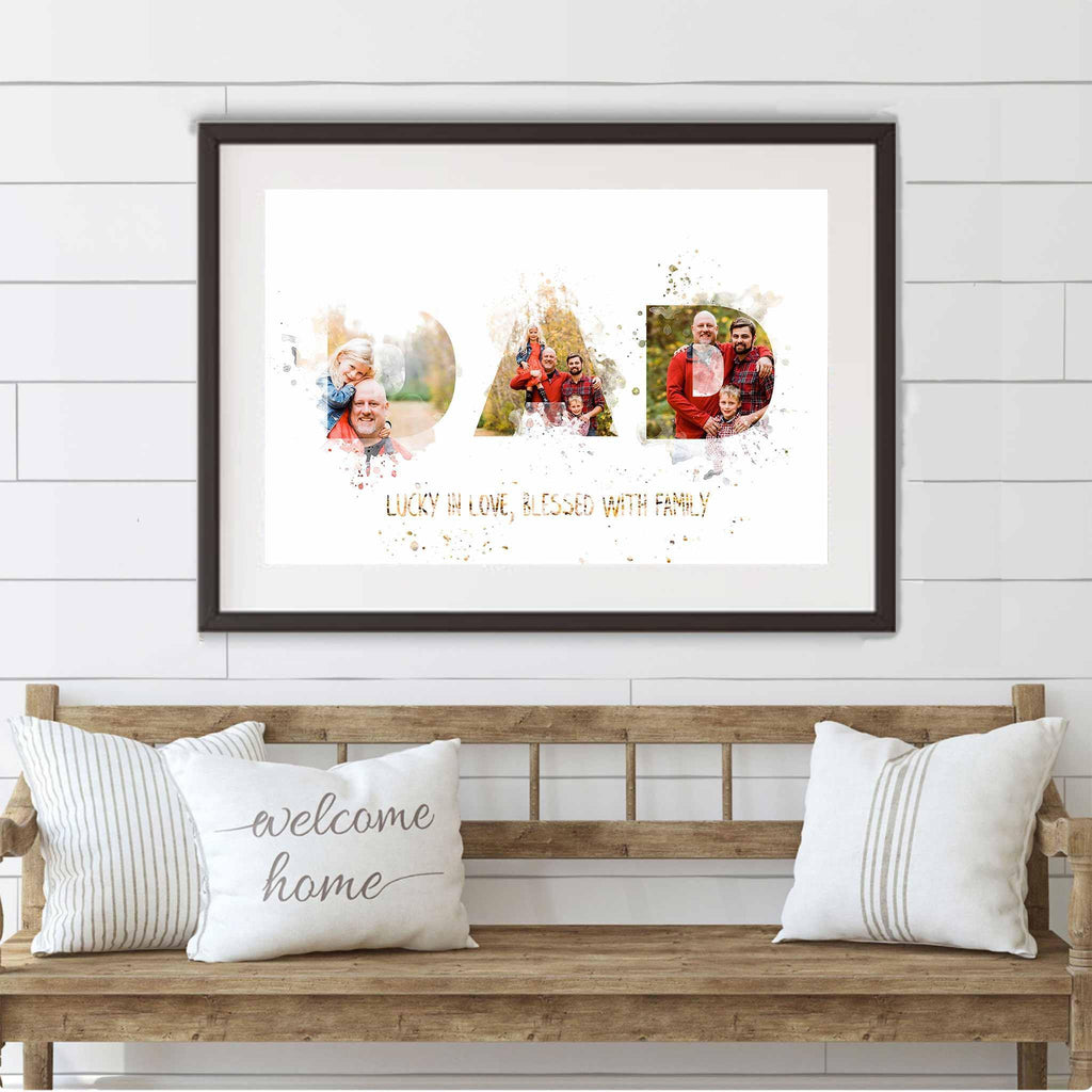 Dad Watercolor Photo Collage Lucky In Love Blessed With Family PosterCustomly Gifts