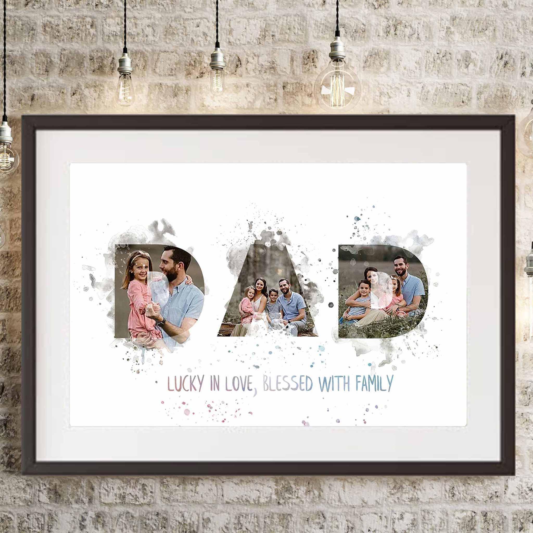 Dad Watercolor Photo Collage Lucky In Love Blessed With Family PosterCustomly Gifts