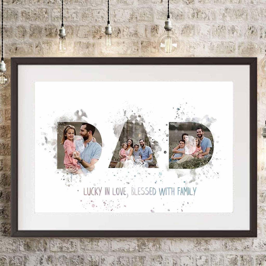 Dad Watercolor Photo Collage Lucky In Love Blessed With Family PosterCustomly Gifts