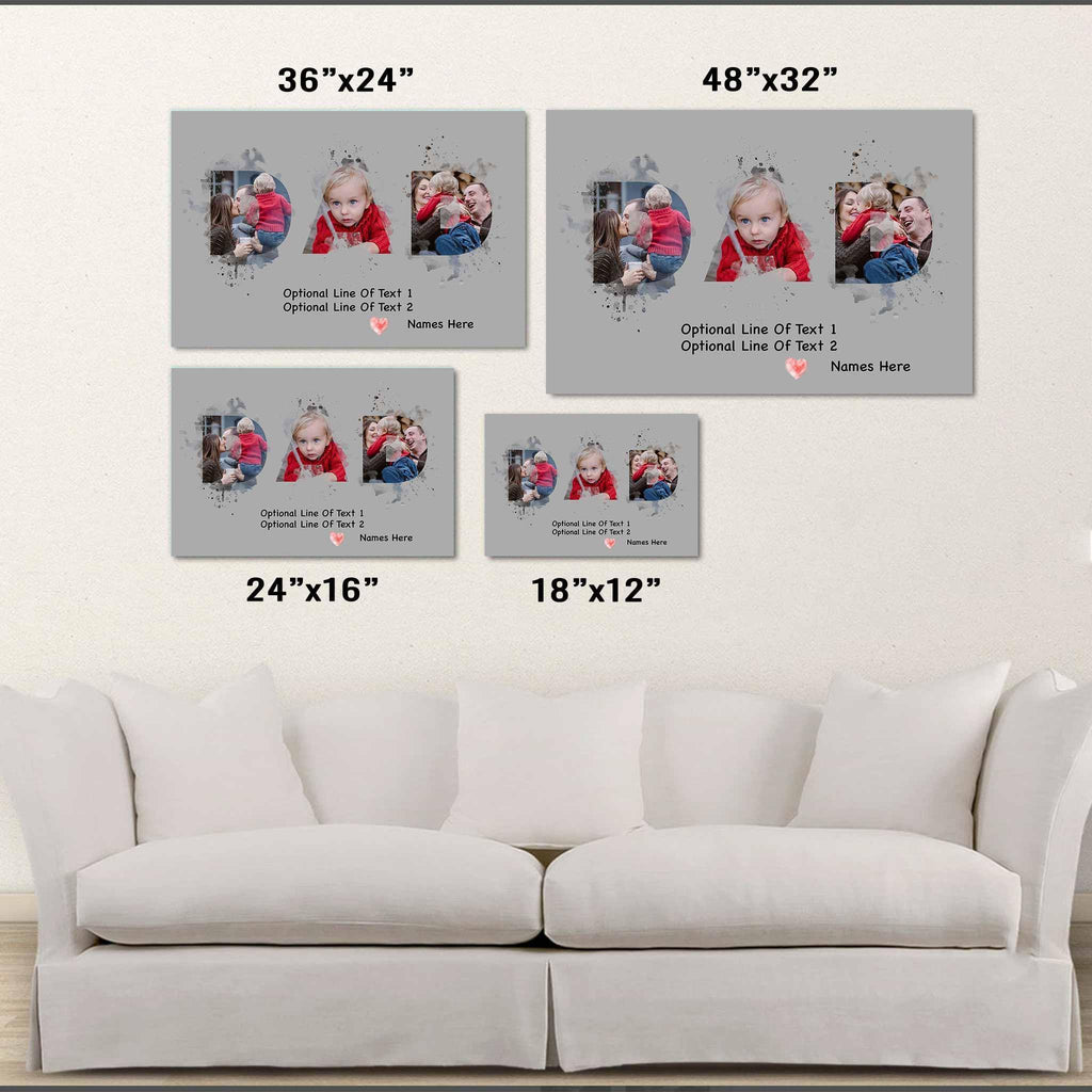 Dad Watercolor Photo Collage With Personalized Text Custom Grey CanvasCustomly Gifts