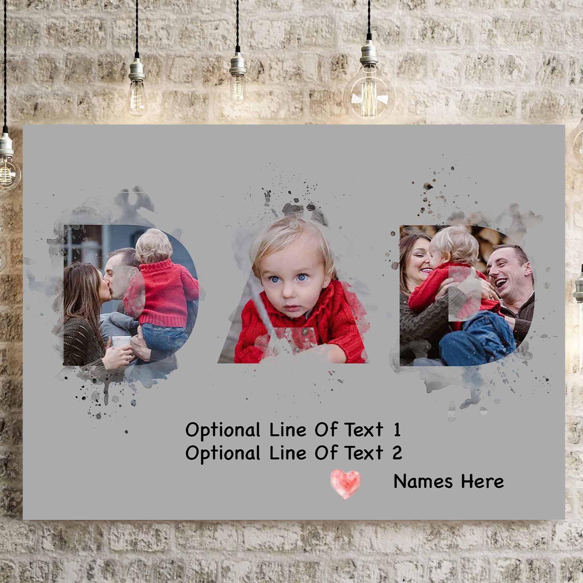 Dad Watercolor Photo Collage With Personalized Text Custom Grey CanvasCustomly Gifts