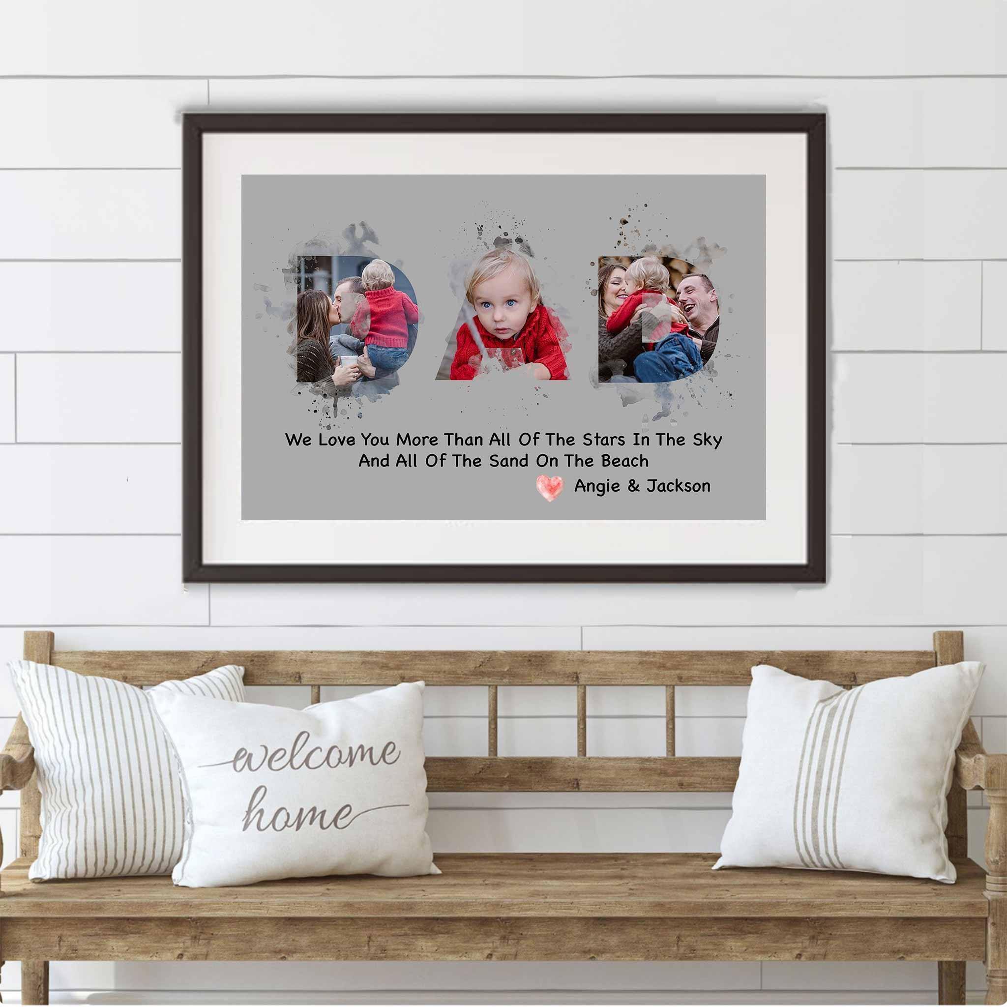 Dad Watercolor Photo Collage With Personalized Text Custom Grey PosterCustomly Gifts