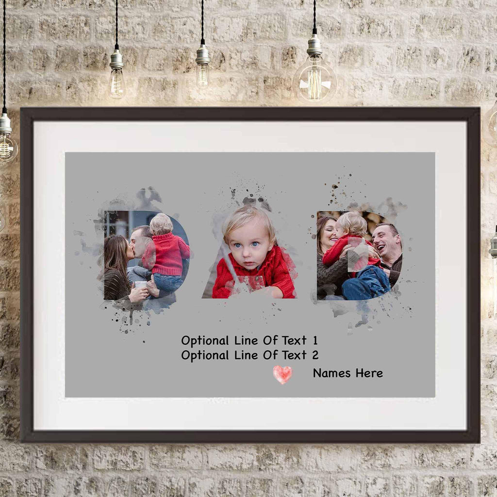 Dad Watercolor Photo Collage With Personalized Text Custom Grey PosterCustomly Gifts
