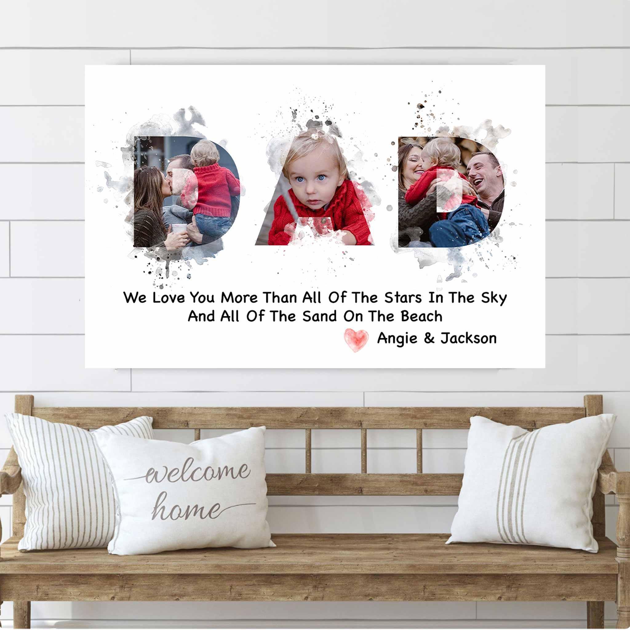 Dad Watercolor Photo Collage With Personalized Text Custom White CanvasCustomly Gifts