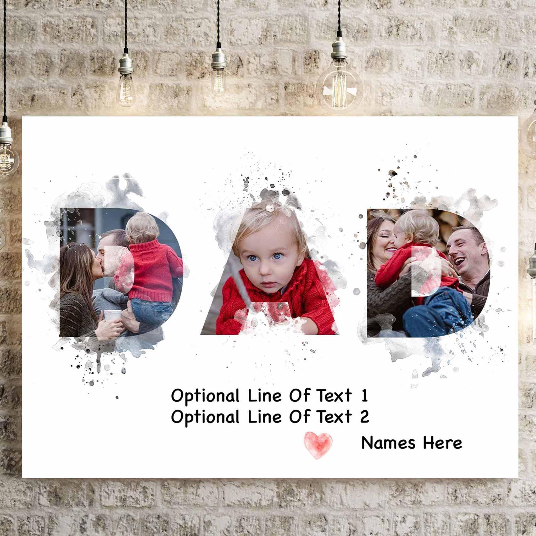 Dad Watercolor Photo Collage With Personalized Text Custom White CanvasCustomly Gifts