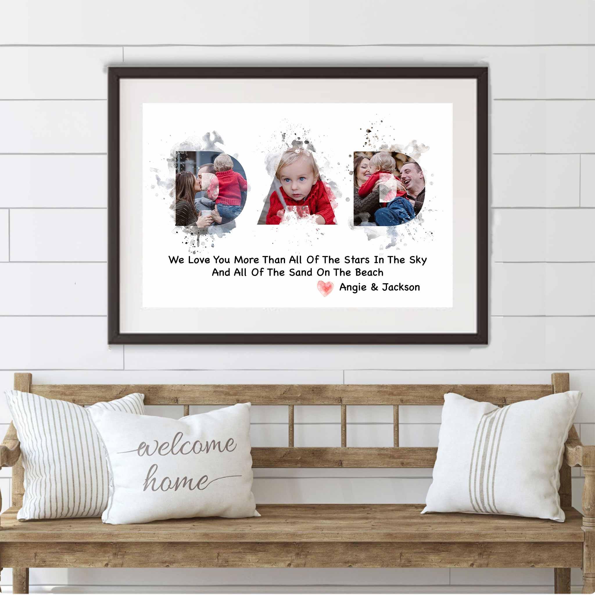 Dad Watercolor Photo Collage With Personalized Text Custom White PosterCustomly Gifts
