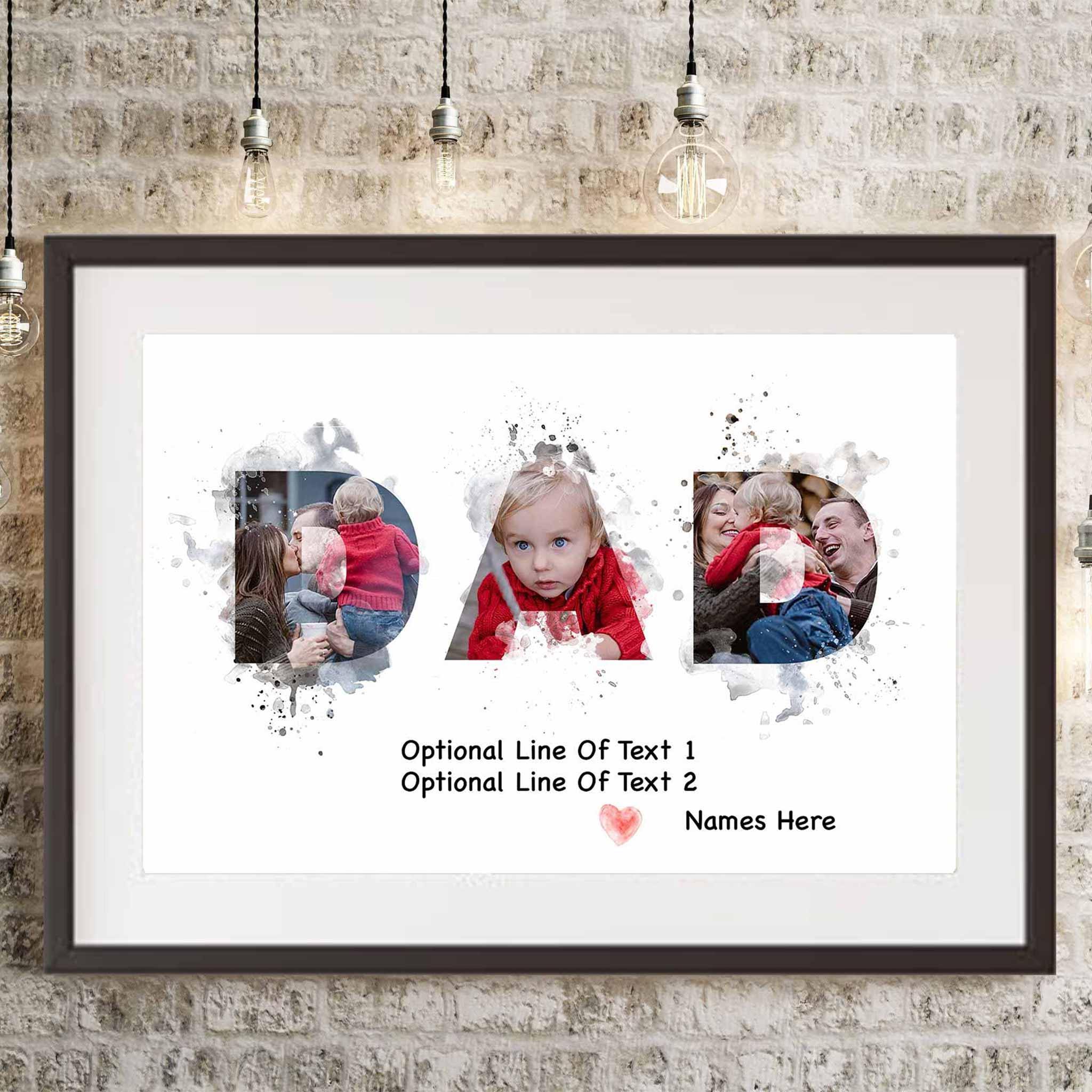 Dad Watercolor Photo Collage With Personalized Text Custom White PosterCustomly Gifts
