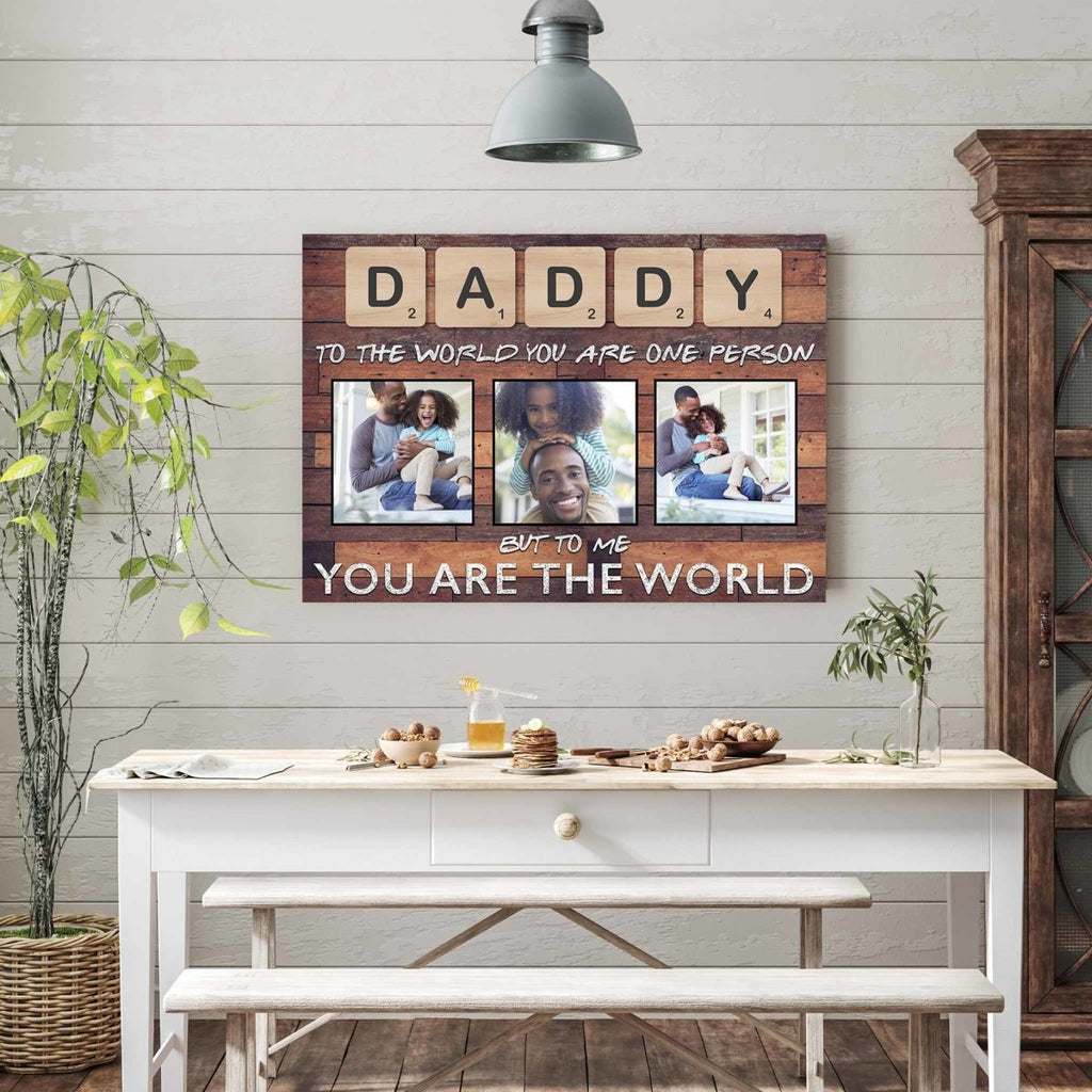 Daddy Scrabble You Are The World Dark Wood Personalized Photo CanvasCustomly Gifts