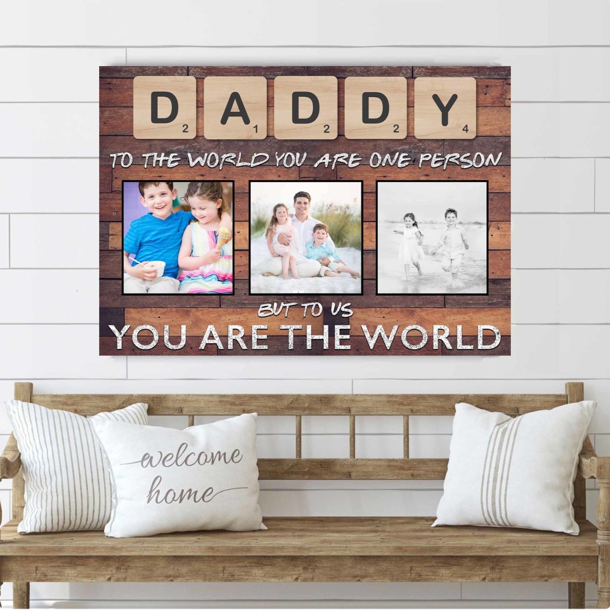 Daddy Scrabble You Are The World Dark Wood Personalized Photo CanvasCustomly Gifts