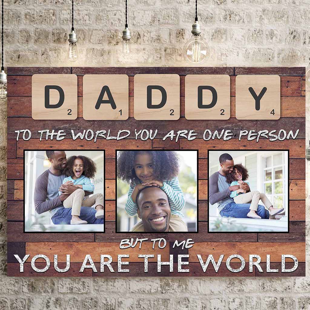 Daddy Scrabble You Are The World Dark Wood Personalized Photo CanvasCustomly Gifts