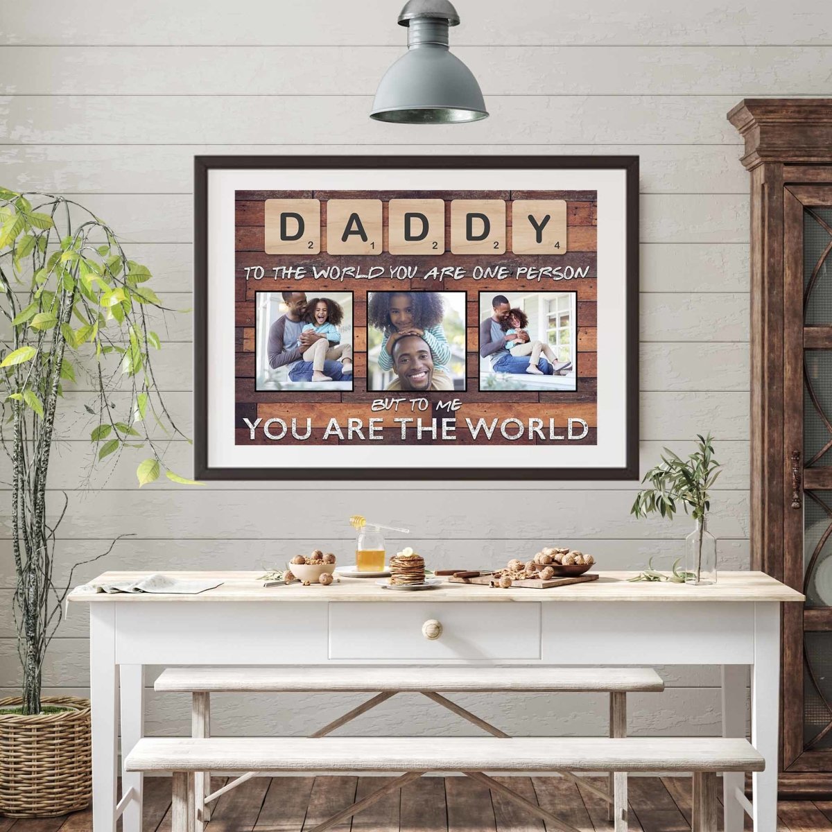 Daddy Scrabble You Are The World Dark Wood Personalized Photo PosterCustomly Gifts