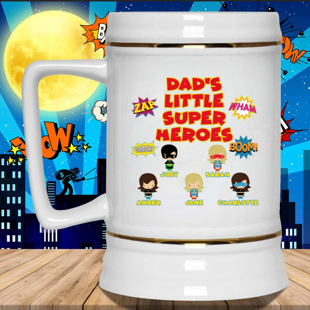 Dad's Little Super Heroes Custom Personalized 22oz Mug SteinCustomly Gifts