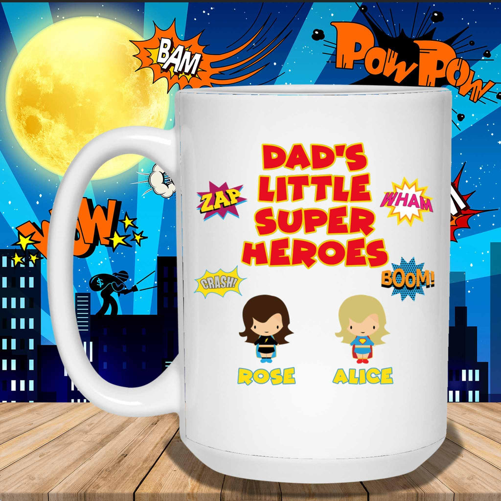 Dad's Little Super Heroes Custom Personalized Coffee MugCustomly Gifts