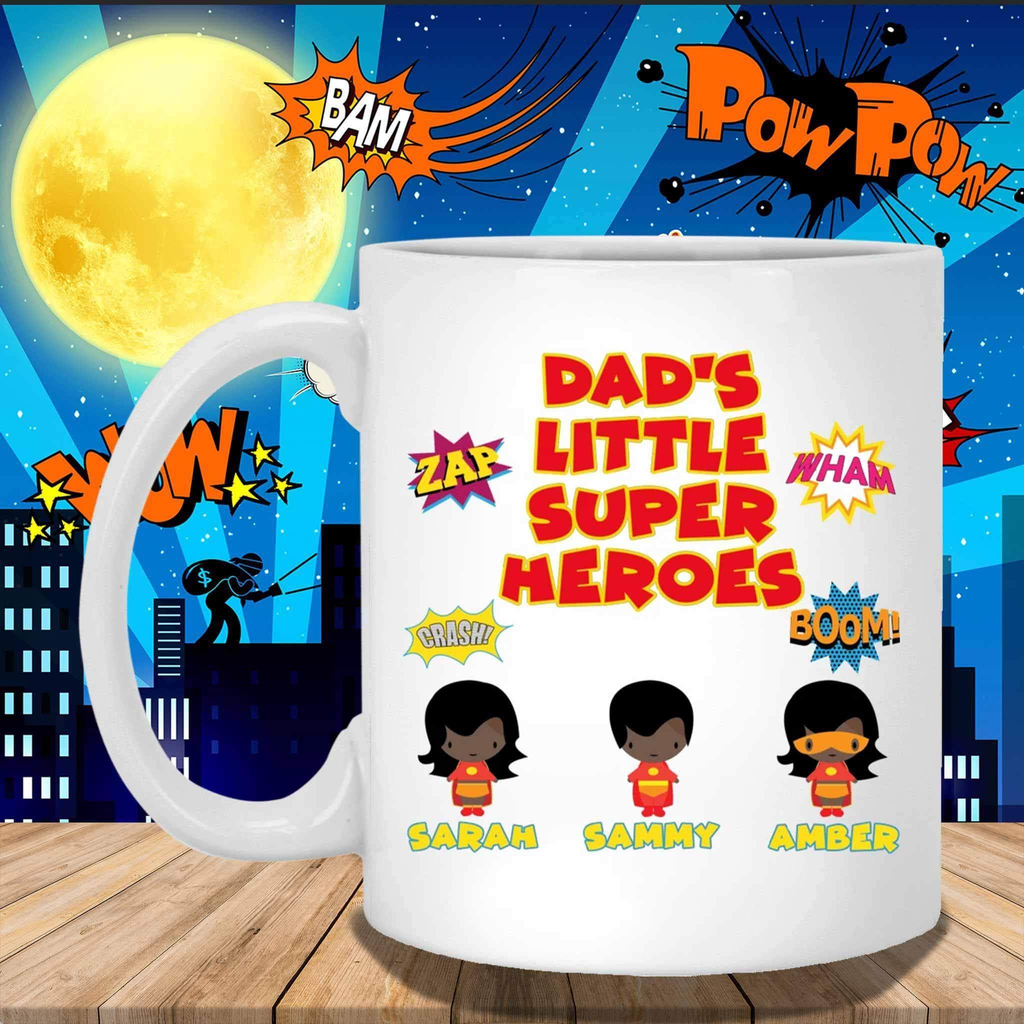 Dad's Little Super Heroes Custom Personalized Coffee MugCustomly Gifts