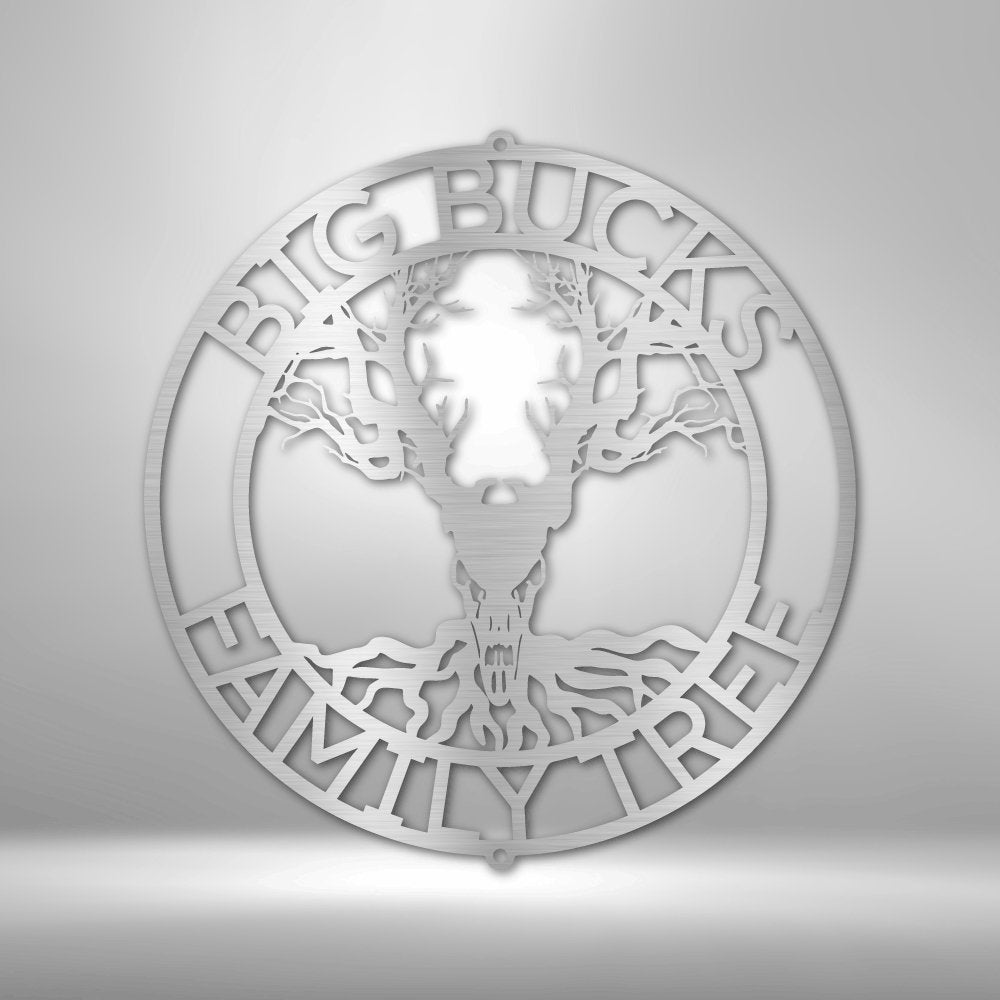 Deer Skull and Tree Personalized Name Text Steel SignCustomly Gifts