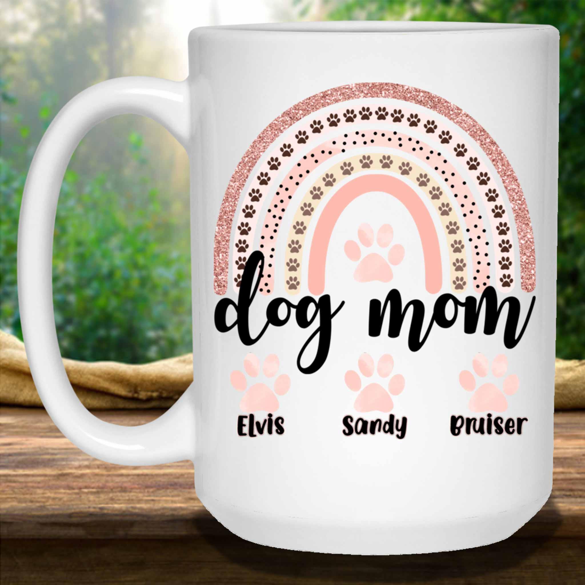 Dog Mom Rose Blush Rainbow Custom Personalized Coffee MugCustomly Gifts