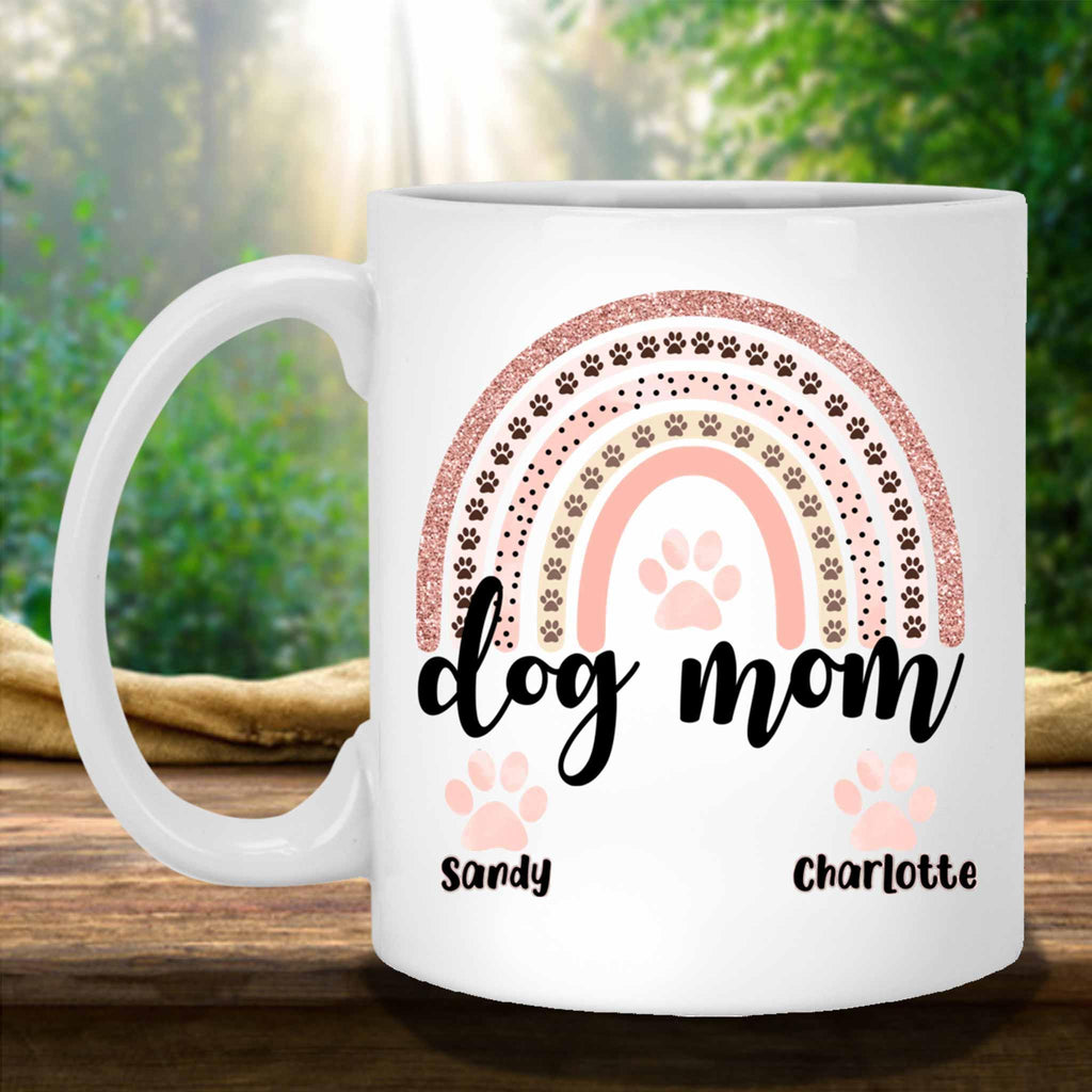 Dog Mom Rose Blush Rainbow Custom Personalized Coffee MugCustomly Gifts