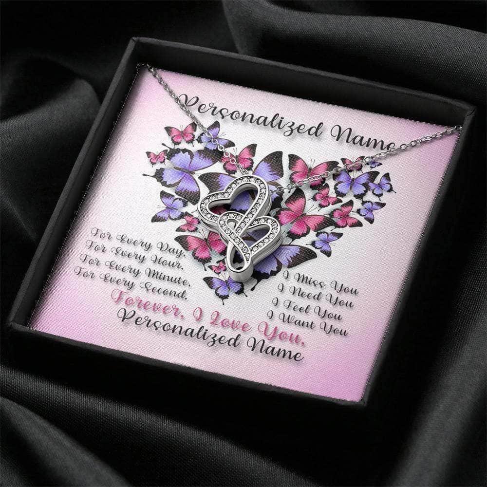 Double Intertwined Hearts Necklace With Butterflies Heart Personalized Forever I Love You Insert CardCustomly Gifts