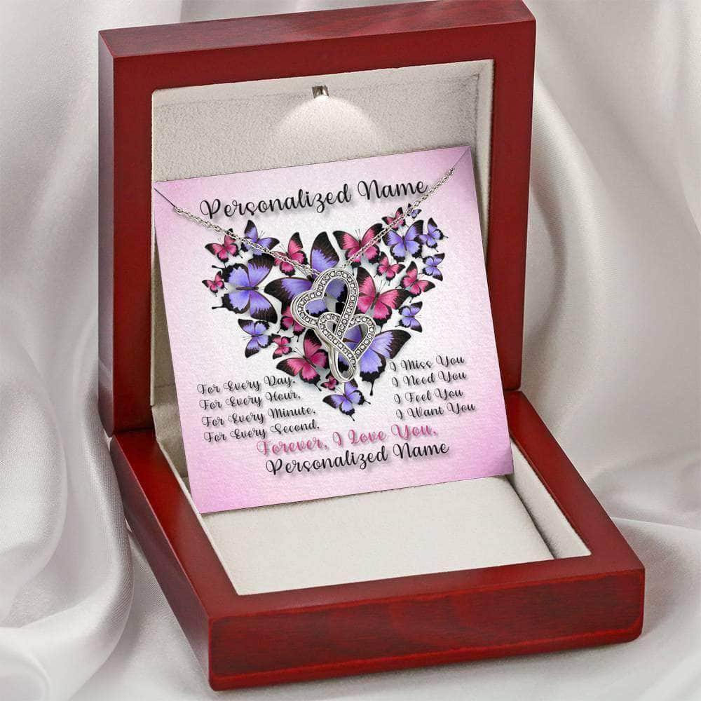 Double Intertwined Hearts Necklace With Butterflies Heart Personalized Forever I Love You Insert CardCustomly Gifts