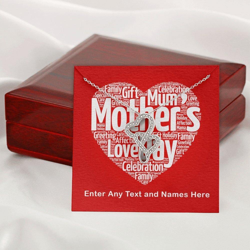 Double Intertwined Hearts Necklace With Mothers Day Red Heart Word Cloud Personalized Insert CardCustomly Gifts