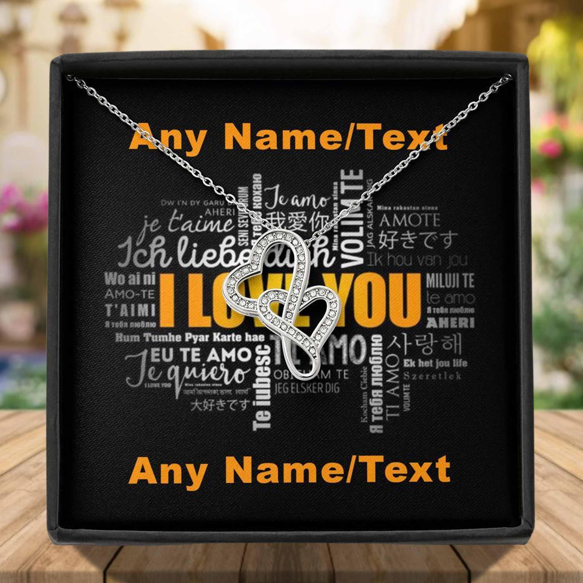 Double Intertwined Hearts Necklace With Personalized I Love You In Multiple Languages v1 Insert CardCustomly Gifts