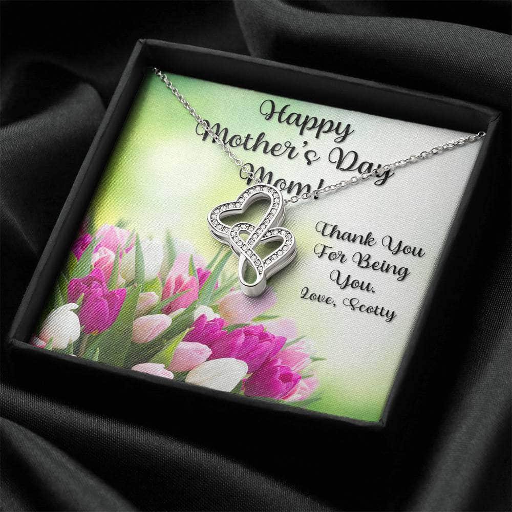 Double Intertwined Hearts Necklace With Tulips Mother's Day Thank You For Being You Personalized Insert CardCustomly Gifts