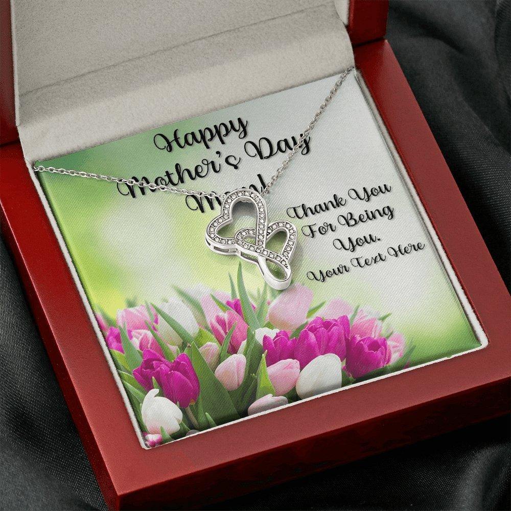 Double Intertwined Hearts Necklace With Tulips Mother's Day Thank You For Being You Personalized Insert CardCustomly Gifts