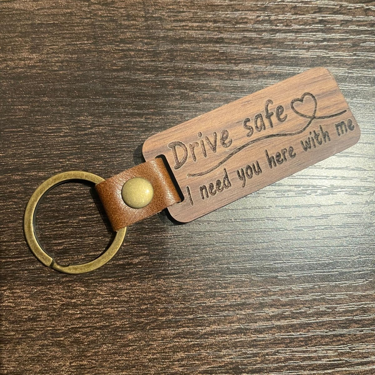 Drive Home Safe - Personalized Premium Walnut KeychainCustomly Gifts