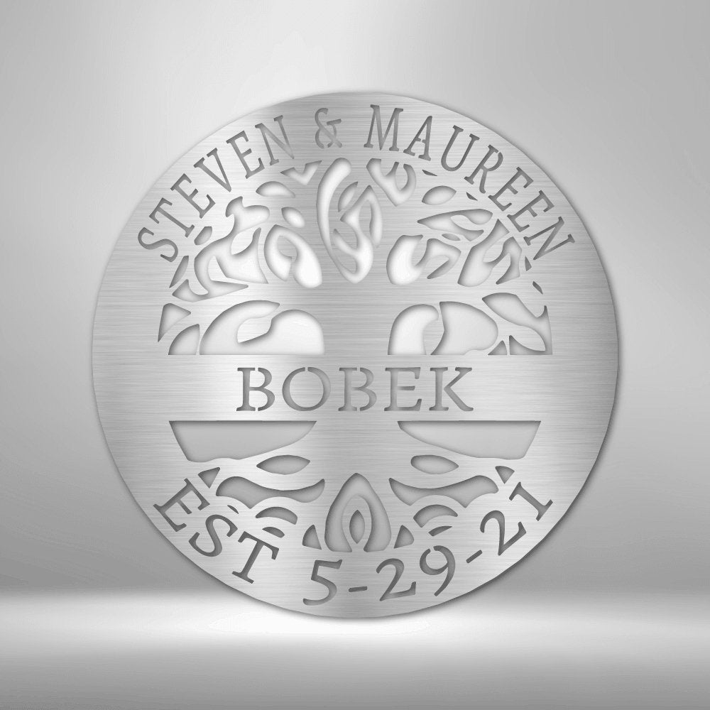 Elaborate Tree Of Life Personalized Names Text Steel SignCustomly Gifts