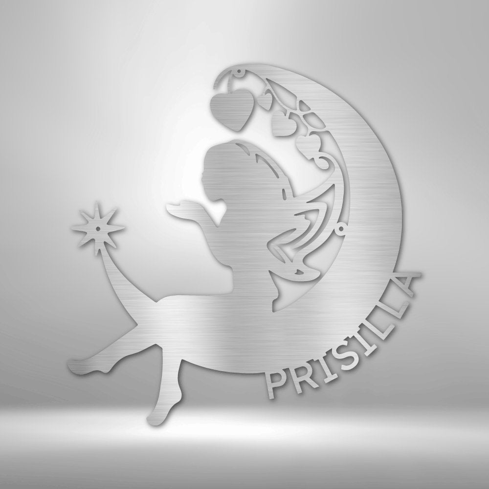 Fairy Moon Personalized Name Text Metal SignCustomly Gifts
