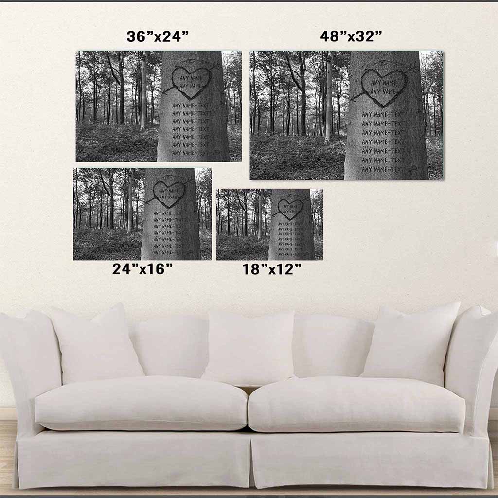 Family Tree Carved Names B&W With Heart Multiple Names Personalized CanvasCustomly Gifts
