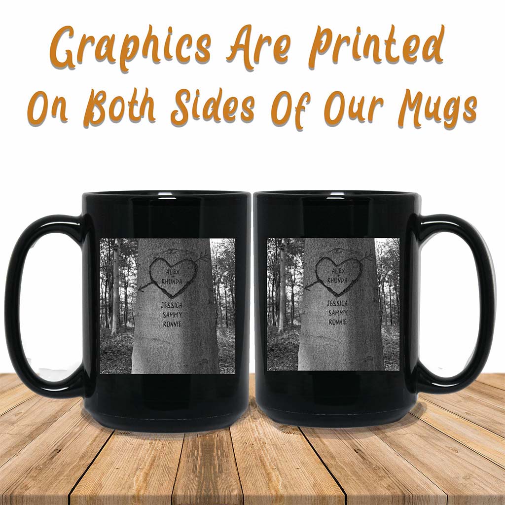Family Tree Carved Names B&W With Heart Multiple Names Personalized MugCustomly Gifts
