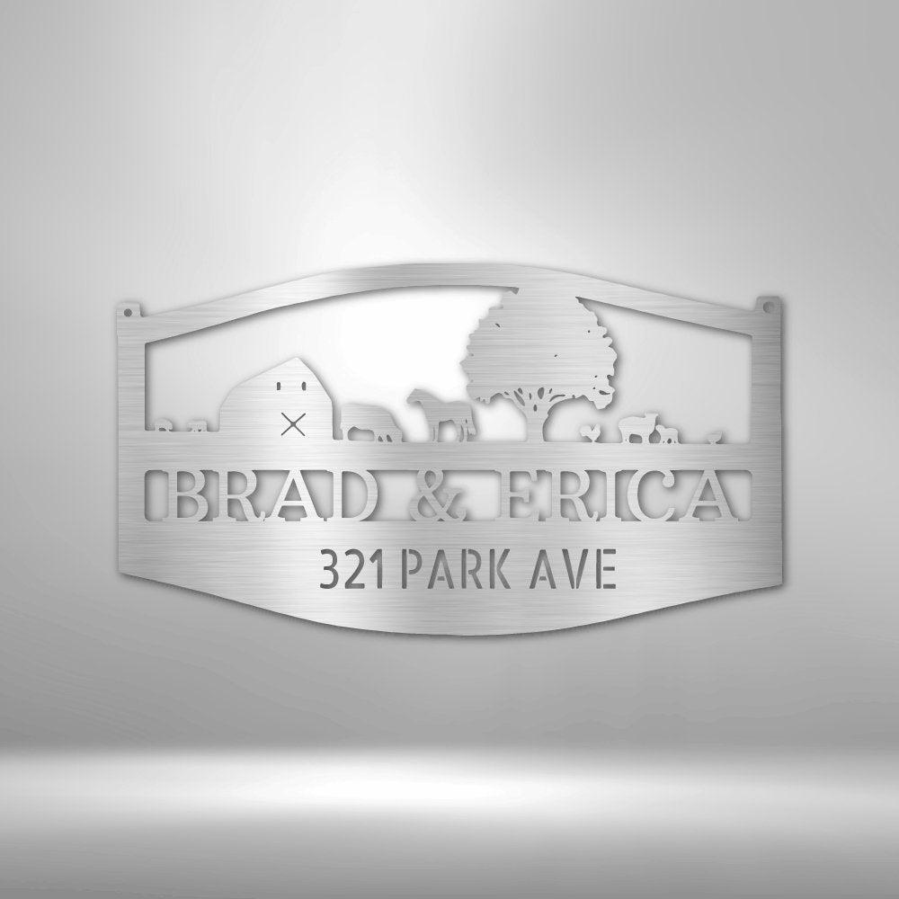 Farm Scene Personalized Address Steel SignCustomly Gifts