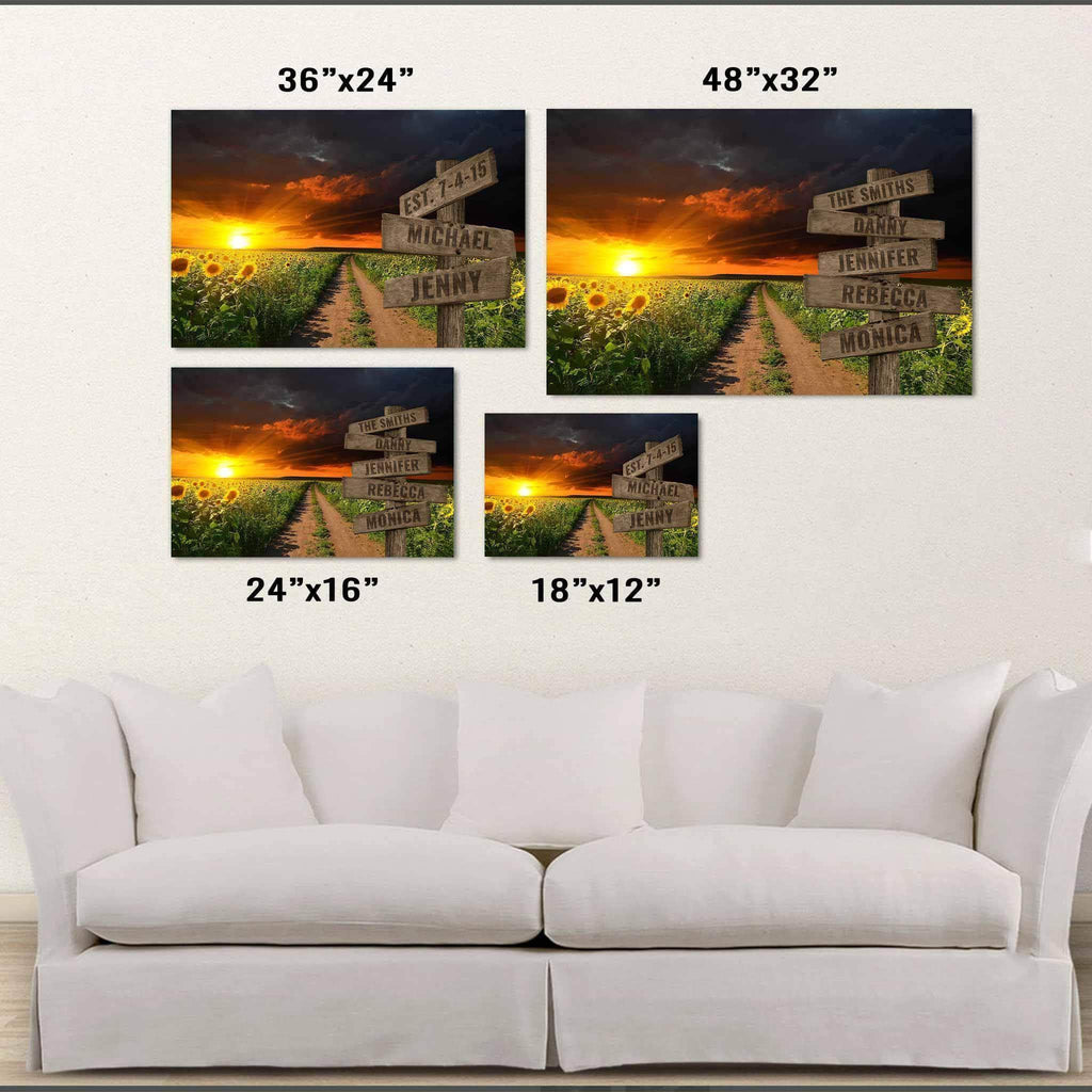 Field Of Blooming Sunflowers Dirt Road Beautiful Sky Multiple Names Personalized Directional Sign PosterCustomly Gifts