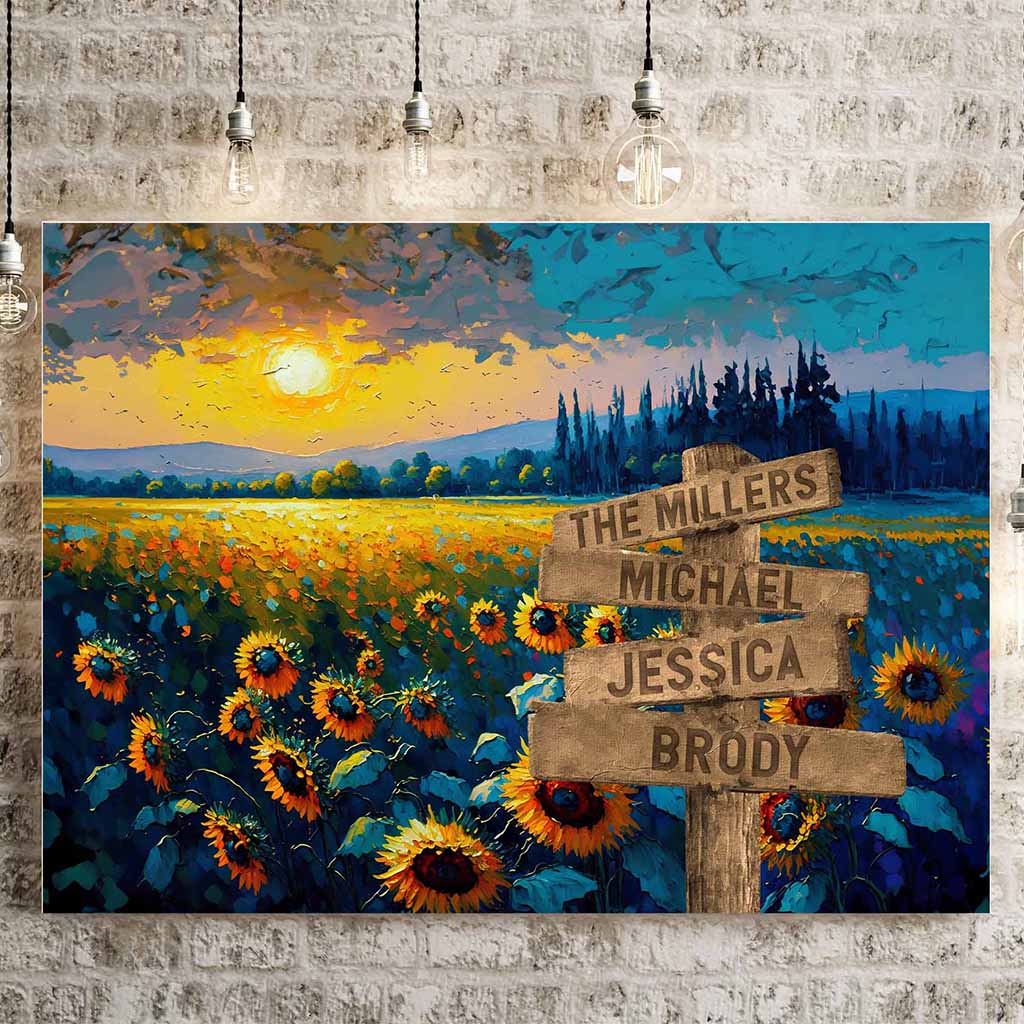Field of Sunflowers Sunset Personalized Directional Sign CanvasCustomly Gifts