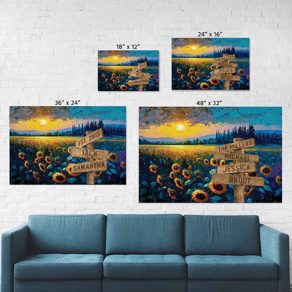 Field of Sunflowers Sunset Personalized Directional Sign CanvasCustomly Gifts