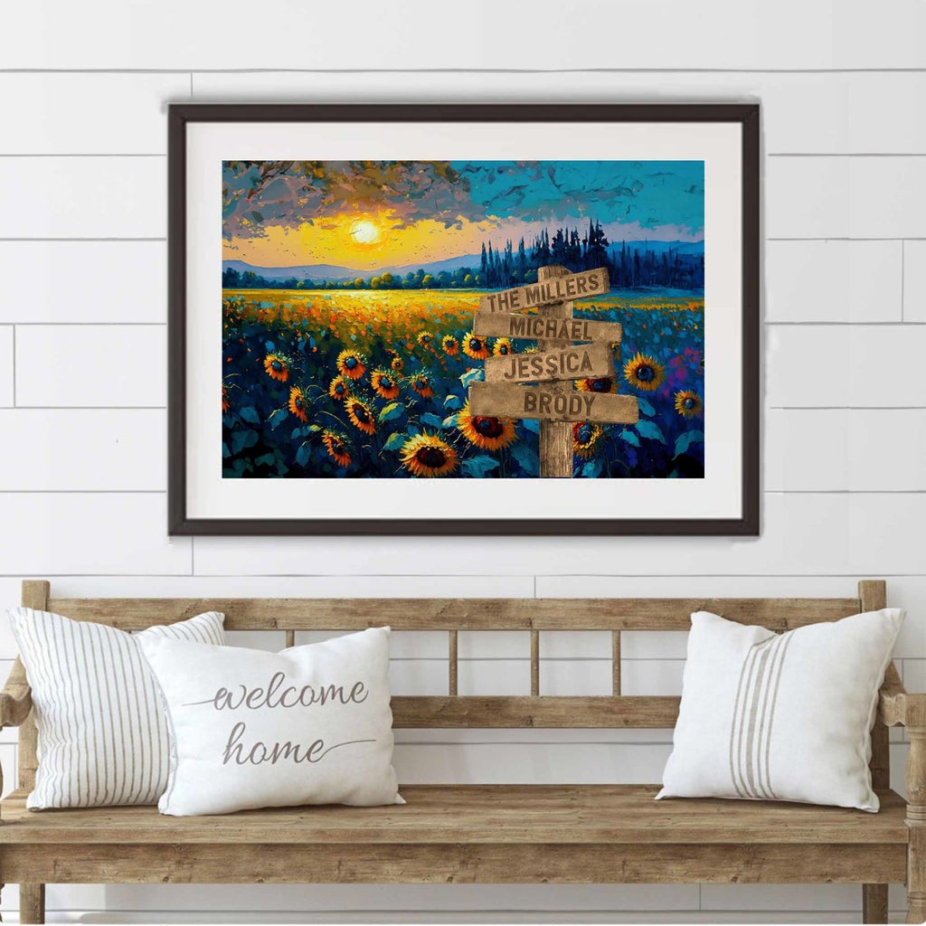 Field of Sunflowers Sunset Personalized Directional Sign PosterCustomly Gifts