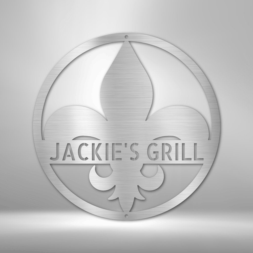 Fleur De Lis Monogram Personalized Steel SignCustomly Gifts
