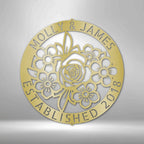 Floral Ring Personalized Monogram Family Name Text Steel SignCustomly Gifts