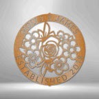 Floral Ring Personalized Monogram Family Name Text Steel SignCustomly Gifts