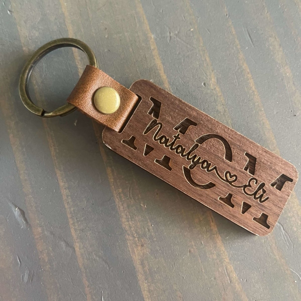 For Mom Split Name Personalized Premium Walnut KeychainCustomly Gifts