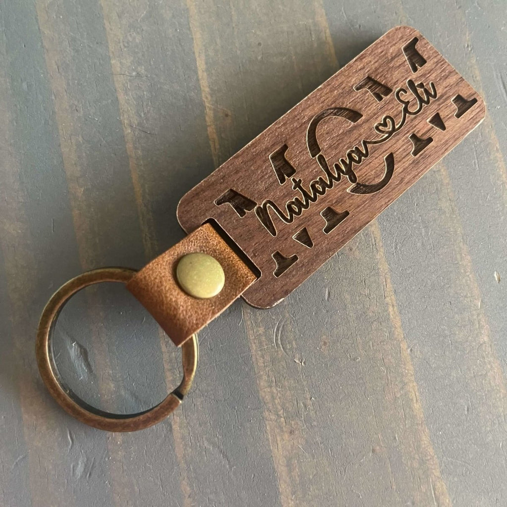 For Mom Split Name Personalized Premium Walnut KeychainCustomly Gifts