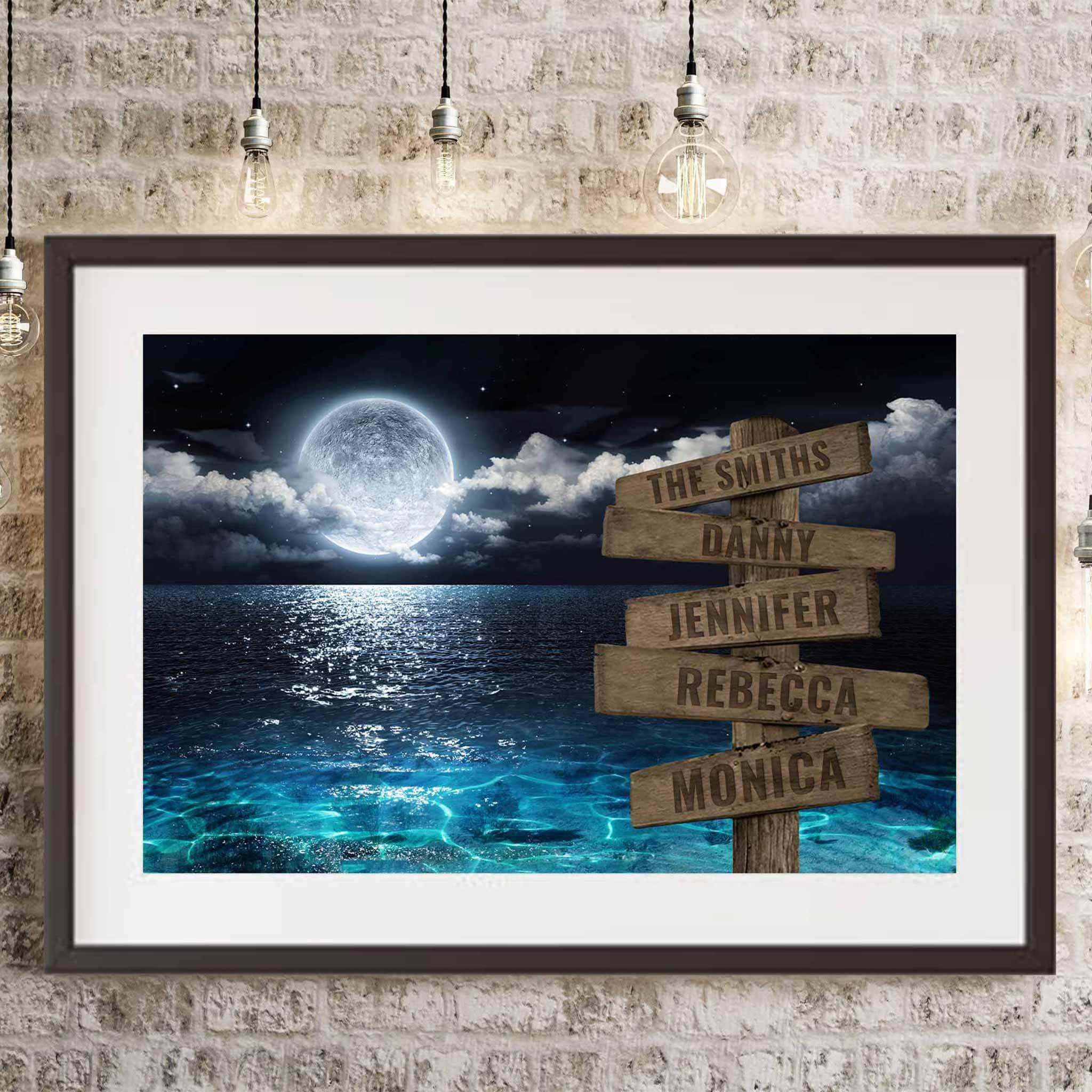 Full Moon Ocean Nightscape v1 Multiple Names Personalized Directional Sign PosterCustomly Gifts