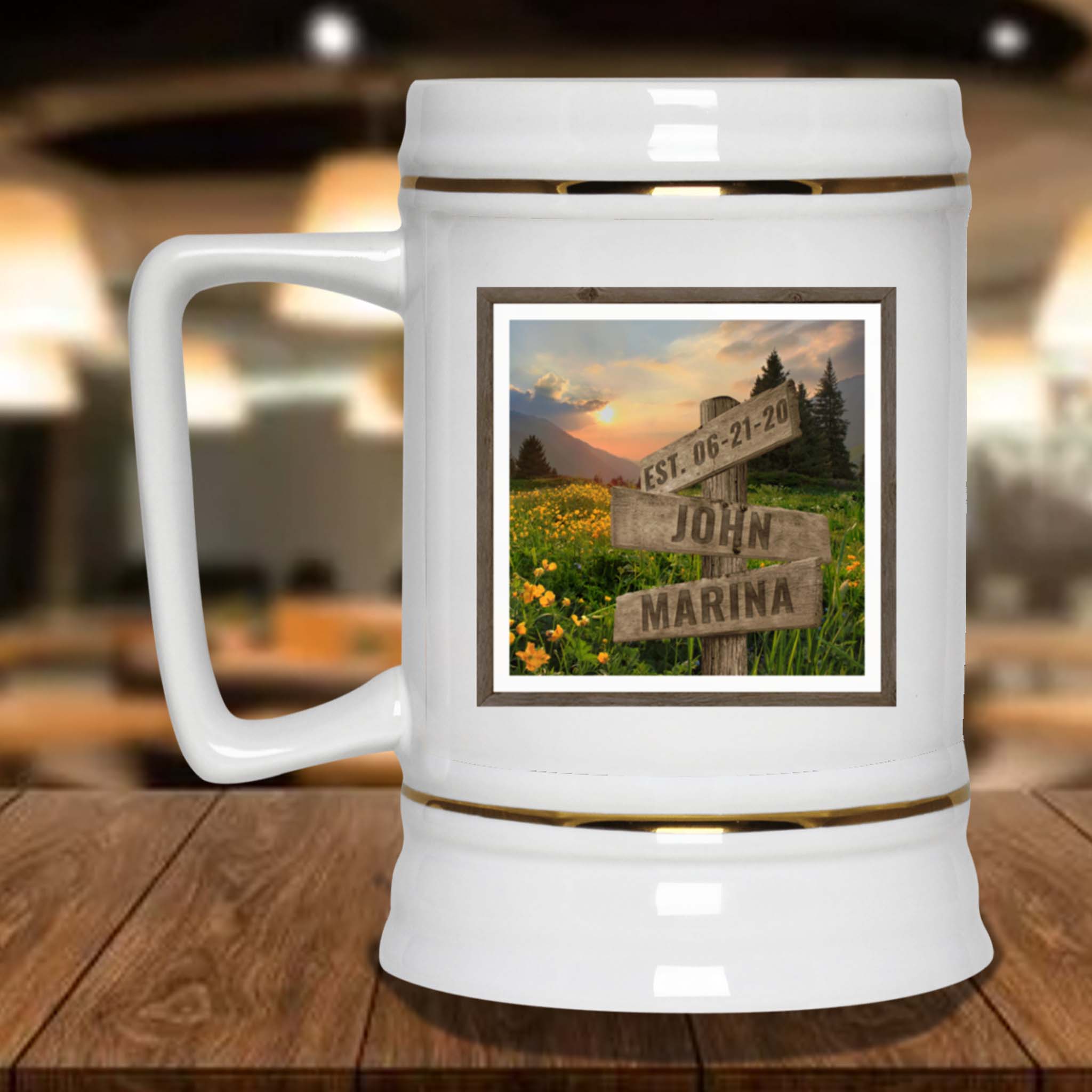 Glade of Buttercups Personalized Multi-Names Directional Sign Beer MugCustomly Gifts
