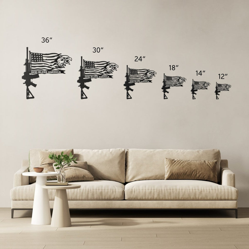 God Bless America Rifle Flag Bald Eagle Steel Metal Sign Wall ArtCustomly Gifts