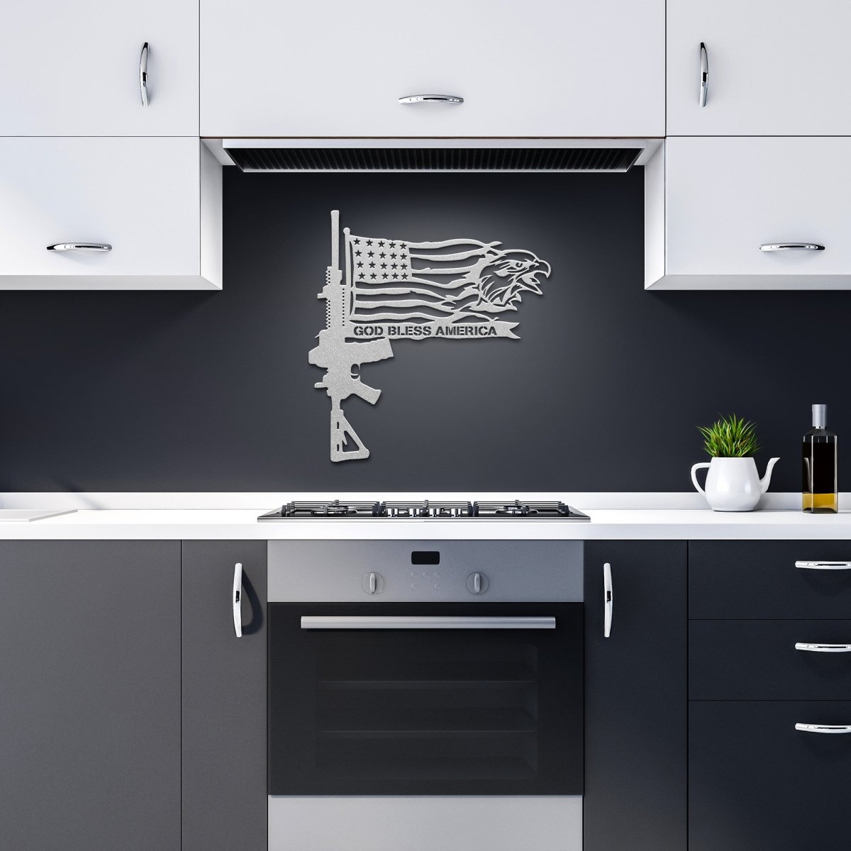 God Bless America Rifle Flag Bald Eagle Steel Metal Sign Wall ArtCustomly Gifts