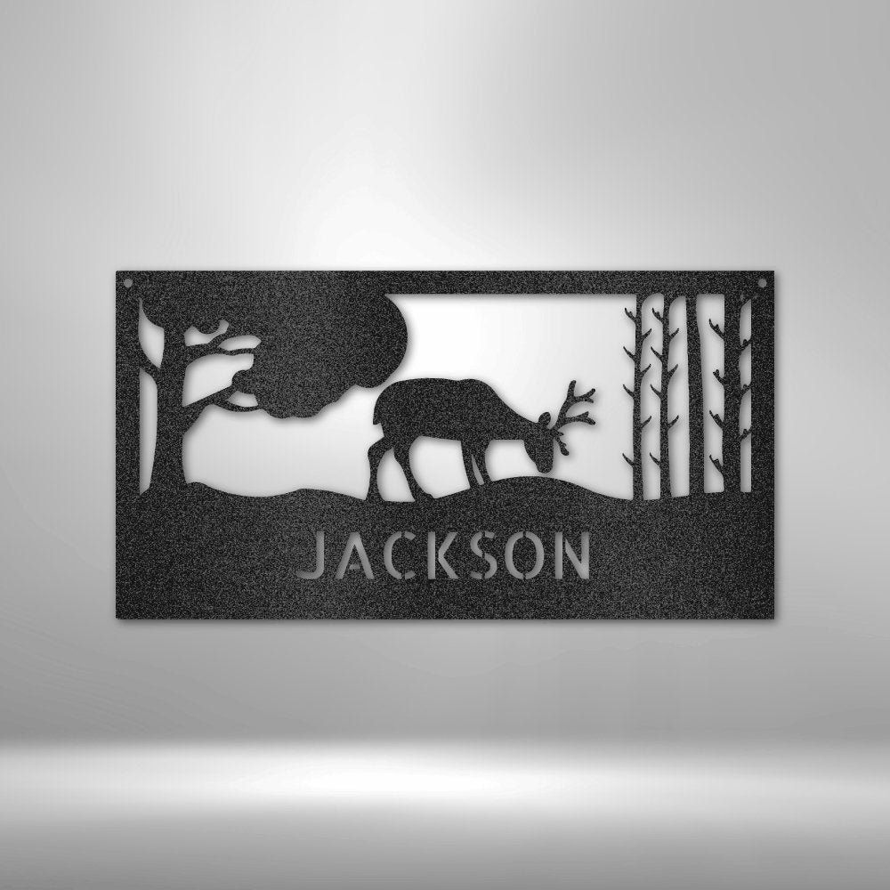 Grazing Deer Personalized Name Text Steel SignCustomly Gifts
