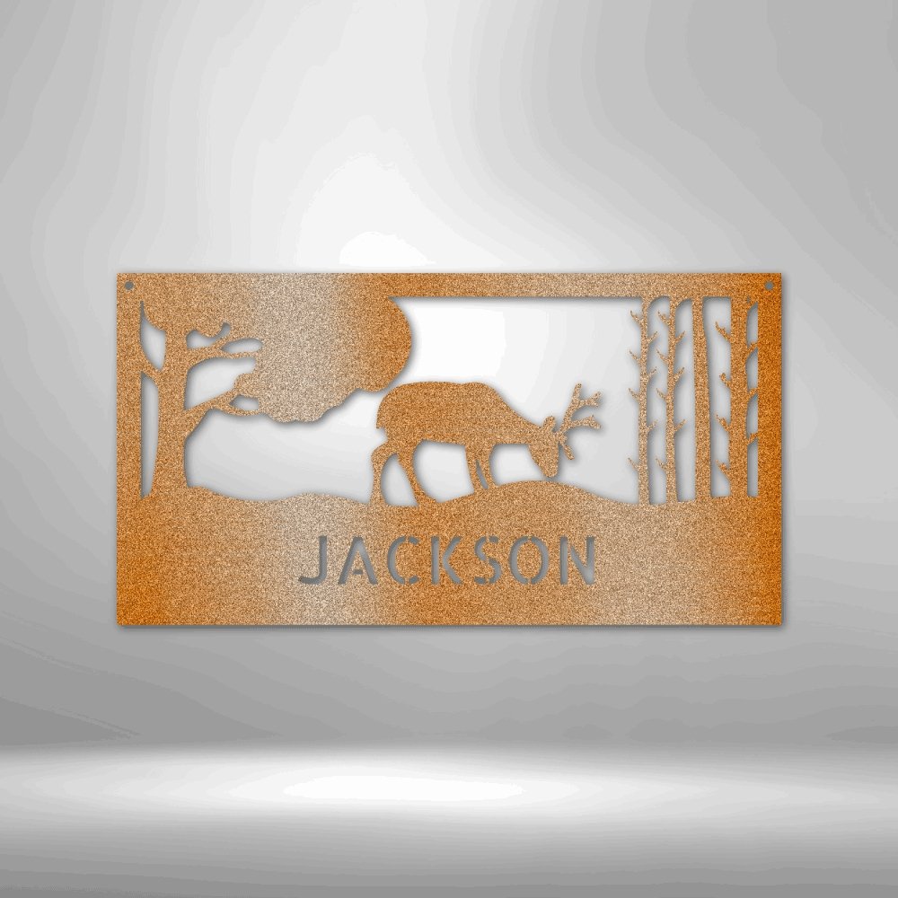 Grazing Deer Personalized Name Text Steel SignCustomly Gifts